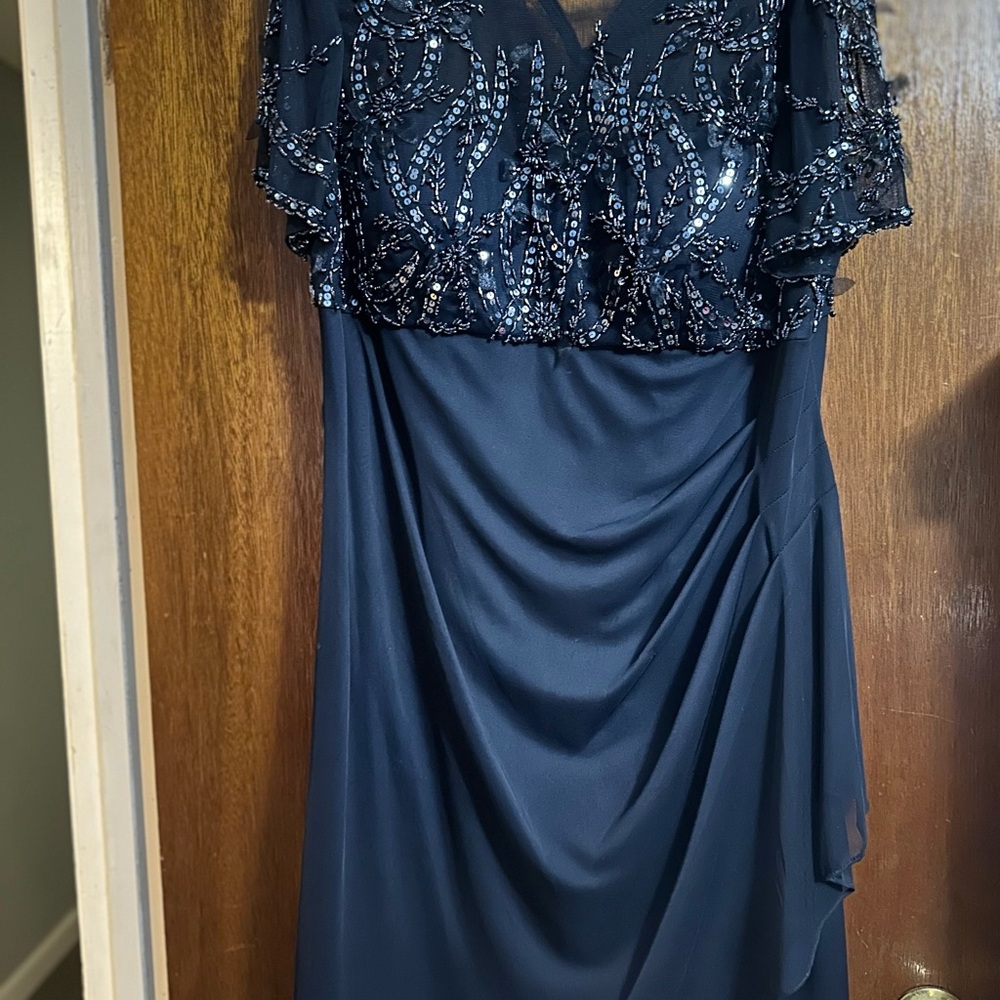 Xscape Blue Sequin Embellished Midi Gown